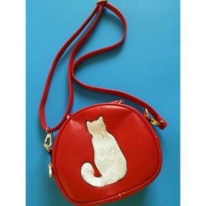 Beibaobao Red Bag with Fur Cat Motif